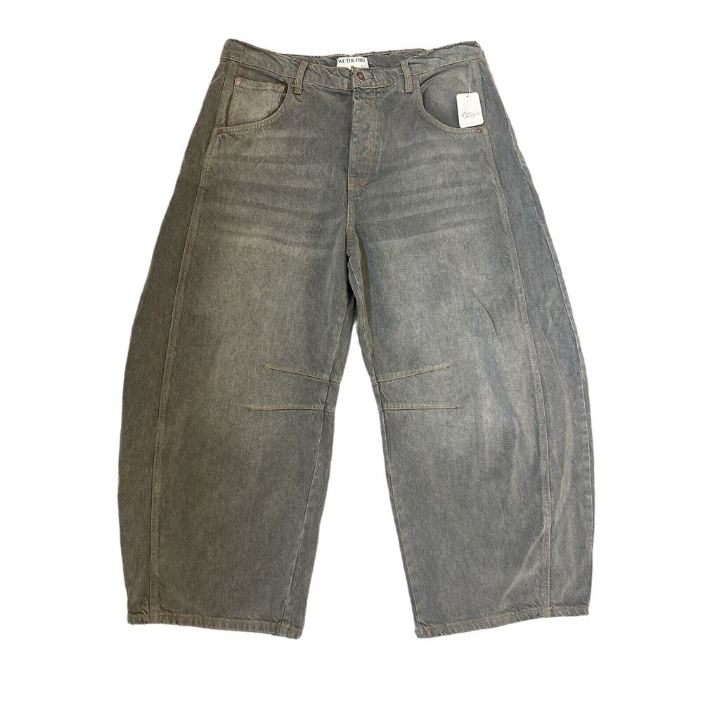 Free People Good Luck Barrel Leg Jeans, Archive Grey, Sz 32, Mid Rise, NWT